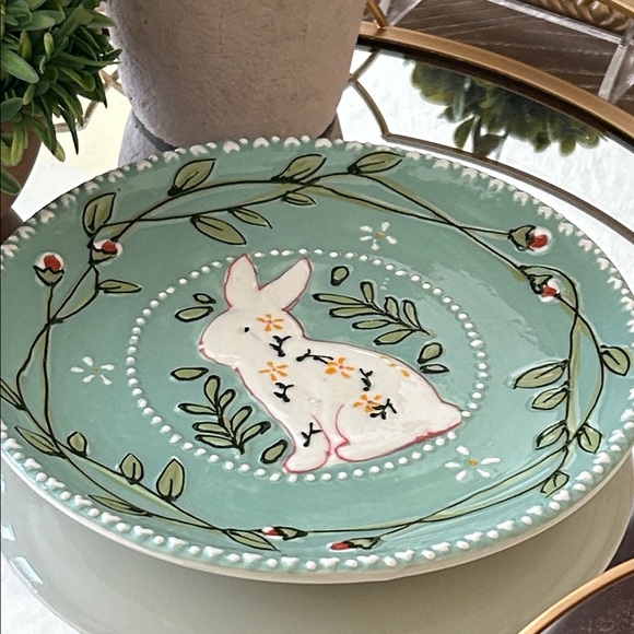 NEW! Vintage Inspired Shabby Chic Ceramic Floral Bunny Serving Plate - Picture 6 of 8